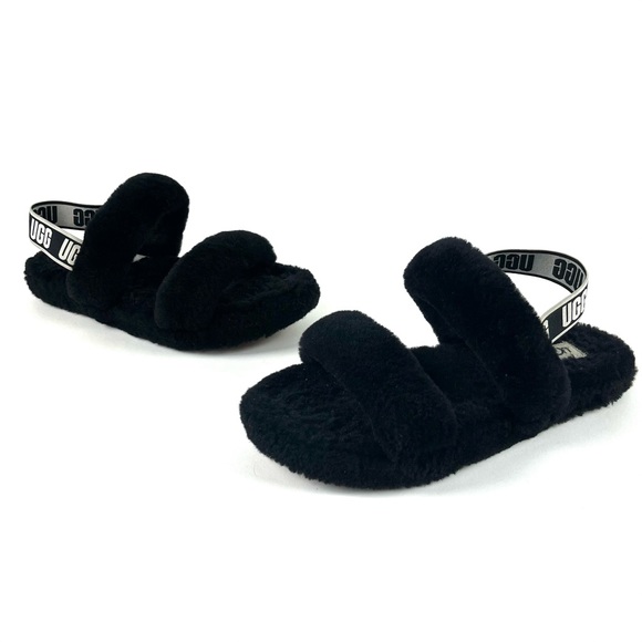 Ugg Australia Oh Yeah Black Fluffy Slides - Picture 6 of 11